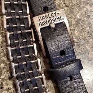 Harley Davidson, Black Leather and Silver Belt, Size M